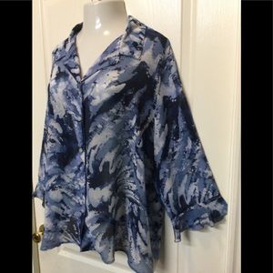 alfred dunner 22w top blouse shell button blue